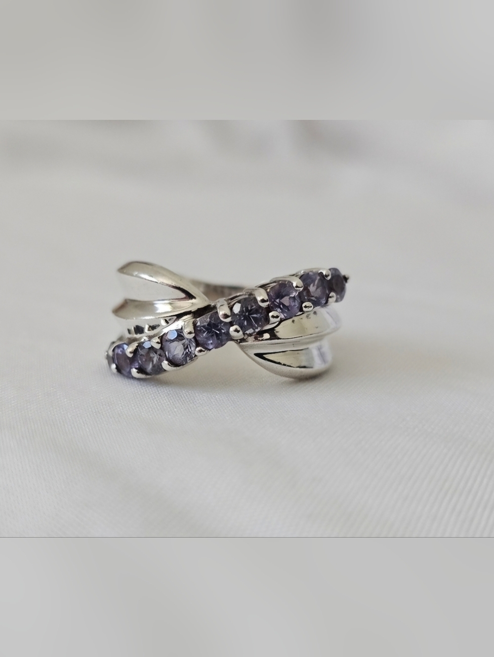 Vintage 925 Tanzanite Ring Multi Stone Crossover Band Statement Ring